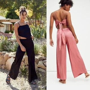Free People Wide Leg Jumpsuit Set in Dusty Rose